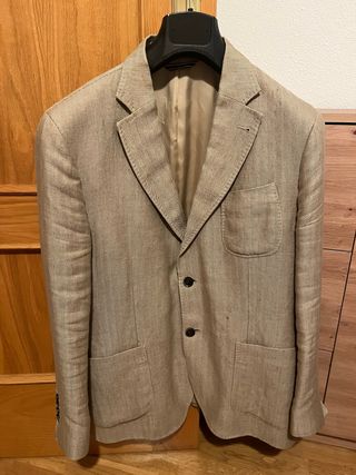 Americana Massimo Dutti Lino/Algodón Beige