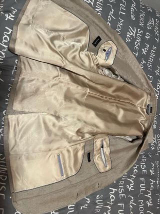 Americana Massimo Dutti Lino/Algodón Beige