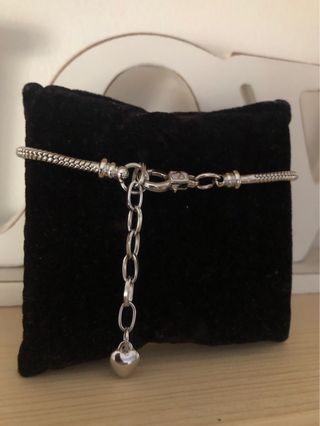 Pulsera Acero Plateado con Charm Cristal Rosa