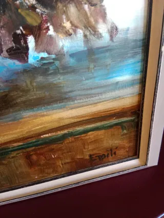 Cuadro óleo flores secas sobre madera