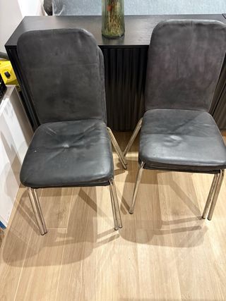 4 Sillas Cocina Piel Negra y Metal