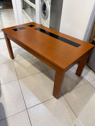 MESA CENTRO ELEVABLE MADERA Y CRISTAL BUEN ESTADO