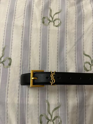 Cinturón YSL Negro Cuero Hebilla Dorada nueva