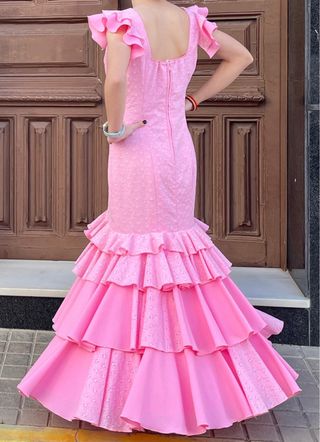 Traje Flamenca Rosa tela perforada Talla 36 38 40
