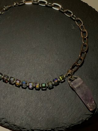 Collar cadena eslabones y colgante amatista