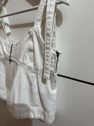 Top Denim Zara blanco tirantes lazo