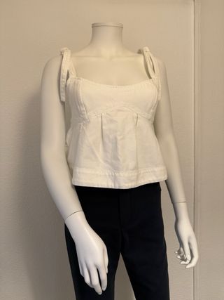 Top Denim Zara blanco tirantes lazo