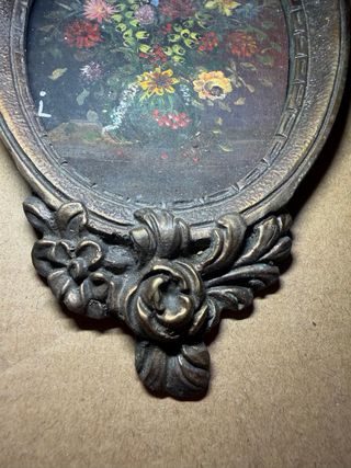 Cornice Antica Ottone con Natura Morta Fiori