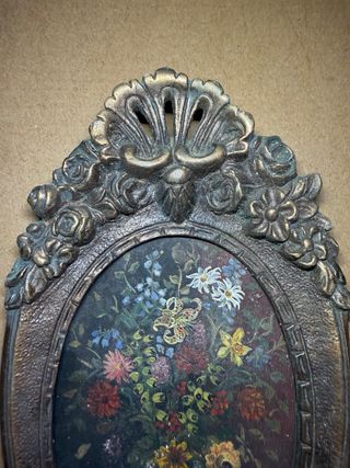 Cornice Antica Ottone con Natura Morta Fiori