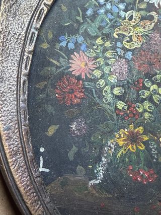 Cornice Antica Ottone con Natura Morta Fiori