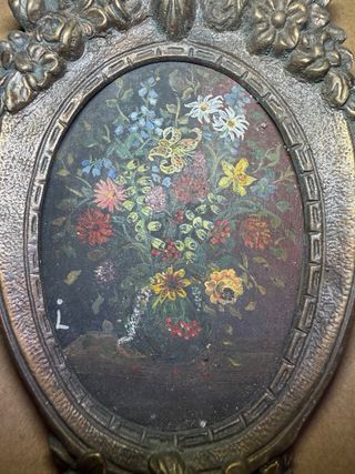 Cornice Antica Ottone con Natura Morta Fiori