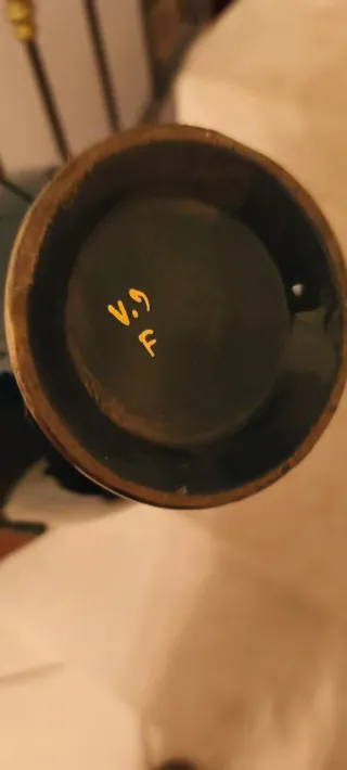 Antico Vaso Portafiori Ceramica Verde e Decori In