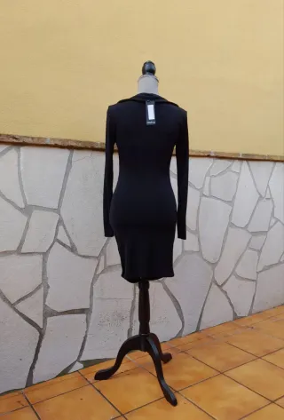 Vestido mini negro fiesta con volantes rojos T.36