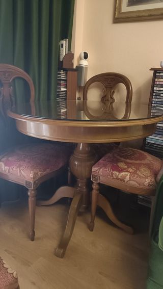 Mesa salón con cristal + 4 sillas