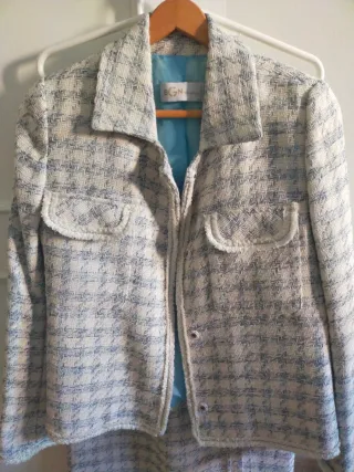 Traje de chaqueta BGN tweed azul y blanco
