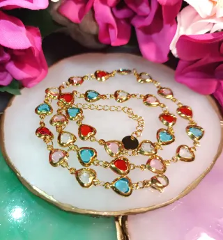 Collar corazones multicolor acero chapado en oro