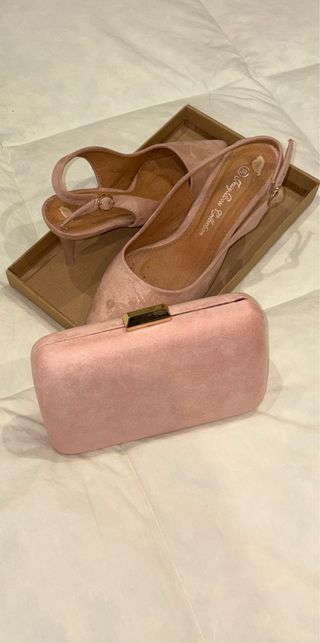 Bolso y tacones rosa efecto ante