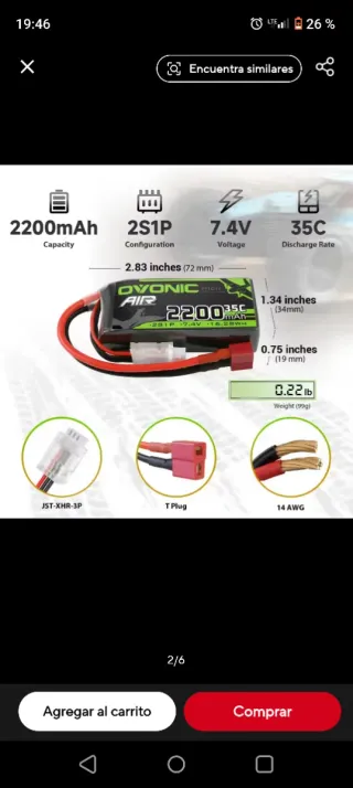 Batería Lipo OVONIC 2S 7.4V 2200 mA