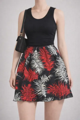 Falda con estampado de plumas