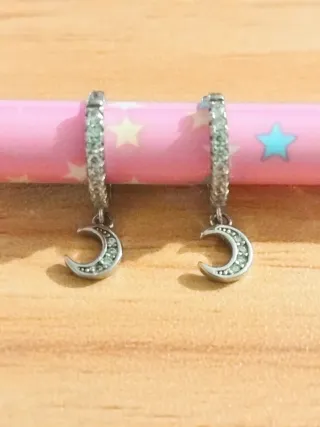 Pendientes Plata Luna con Circonitas