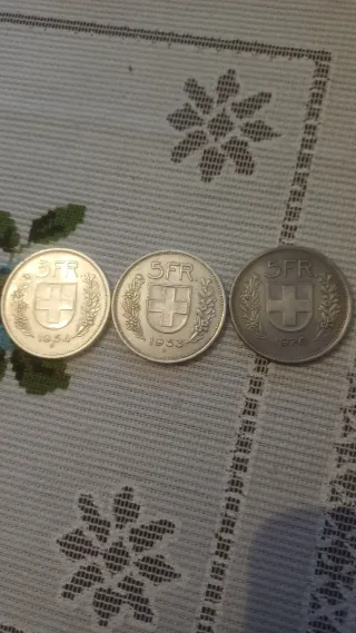 3 Monedas Franco Suizo 5FR (Plata y Normal)