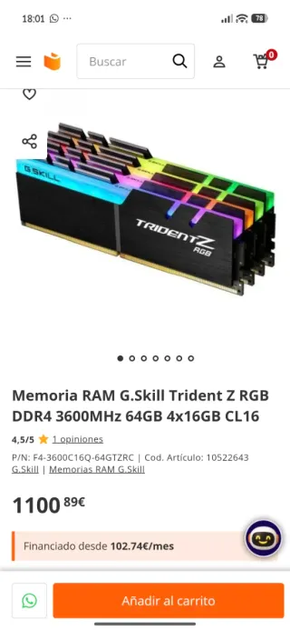 G.Skill TridentZ RGB DDR4 64GB (2x32GB) 3600MHz