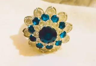 Anillo Vintage Plata Piedras Azules
