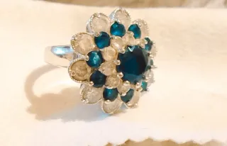 Anillo Vintage Plata Piedras Azules