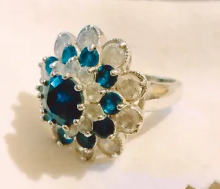Anillo Vintage Plata Piedras Azules