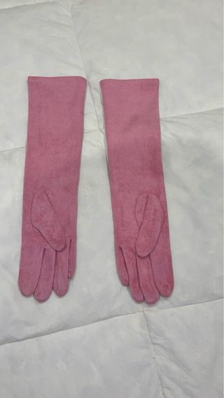 Guantes largos rosa efecto ante