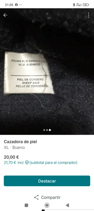 Cazadora de piel negra XL