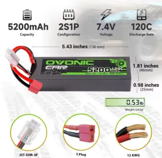 Batería Lipo Ovonic 2S 7.4V 5200mAh 120C