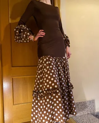 Vestido Flamenca Marrón Lunares Blancos