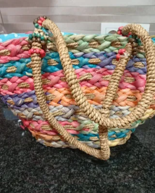 Bolso de playa tejido multicolor