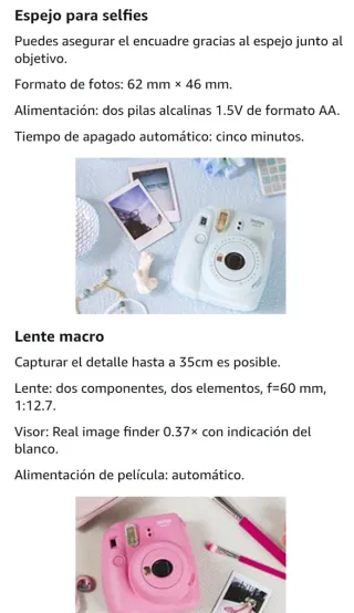 Cámara Fujifilm Instax Mini 9 Rosa