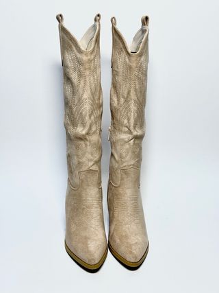 Stivali texani donna beige scamosciati
