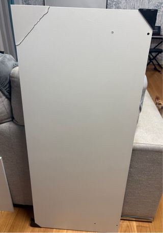 Escritorio en L blanco metal y madera