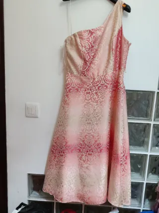 Vestido elegante brocado una manga Talla L