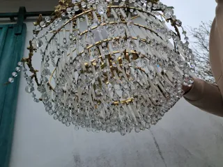 Lámpara Techo Vintage Corona Cristal Metal Dorado