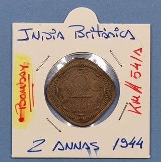Moneda India Británica 2 Annas 1944