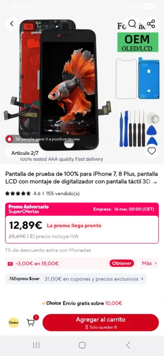 Pantalla iPhone 7/8 Plus OLED/LCD AAA