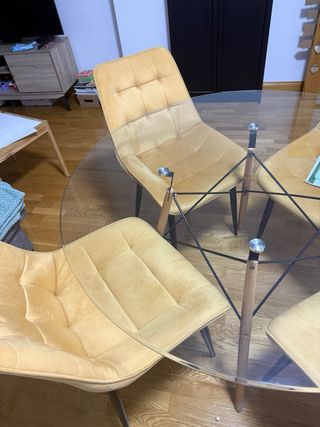 Juego de comedor cristal y terciopelo