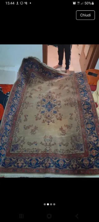 Tappeto in lana beige e multicolore