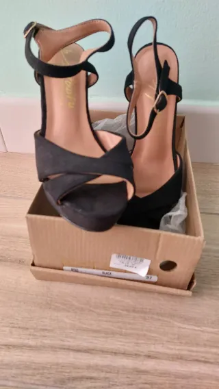 Sandalias negras tacón plataforma talla 37