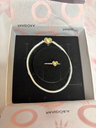 Pandora Pulsera y Anillo Corazón Oro y Plata