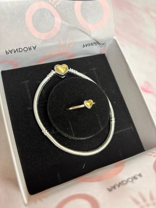 Pandora Pulsera y Anillo Corazón Oro y Plata