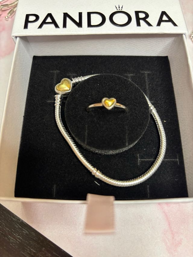 Pandora Pulsera y Anillo Corazón Oro y Plata