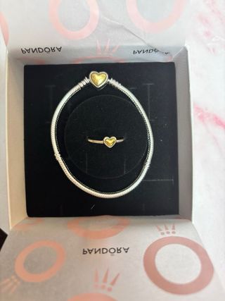 Pandora Pulsera y Anillo Corazón Oro y Plata