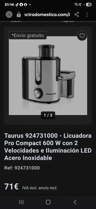 Licuadora Taurus LIQUAFRUTS PRO COMPACT