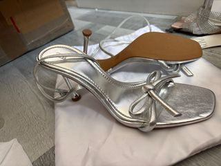 Sandalias Zara Plata Tacon Lazos